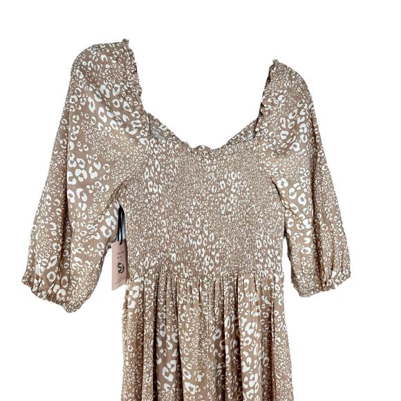 Sincerely Jules Cottagecore Boho Midi Dress SZ M Beige Tan Prairie Romantic - Picture 4 of 9